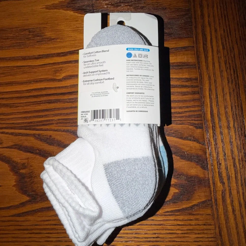 Hanes Absolute Active Kids Low Cut Socks 5 Pair White Blue Grey HBAAA5 New